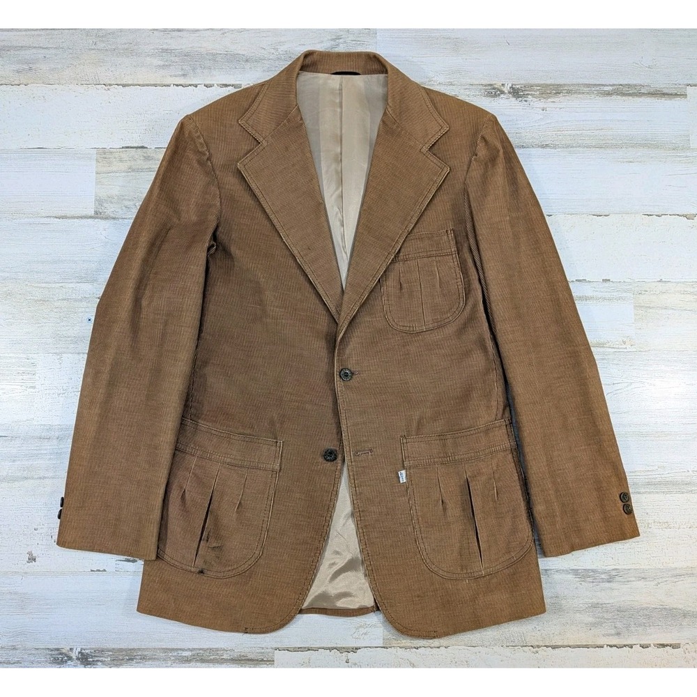 Vintage Levis Mens 40 Long Brown Pinpoint Corduroy Blazer Jacket Distressed USA